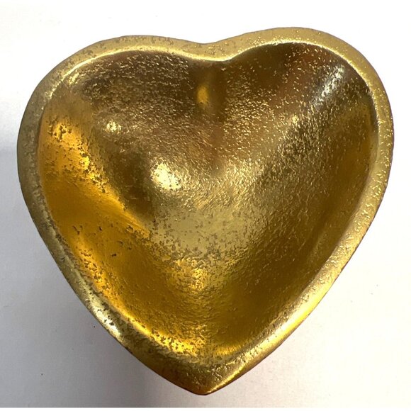 Vintage Brass Heart-Shaped Trinket Dish With Black Felt Base - Picture 1 of 4